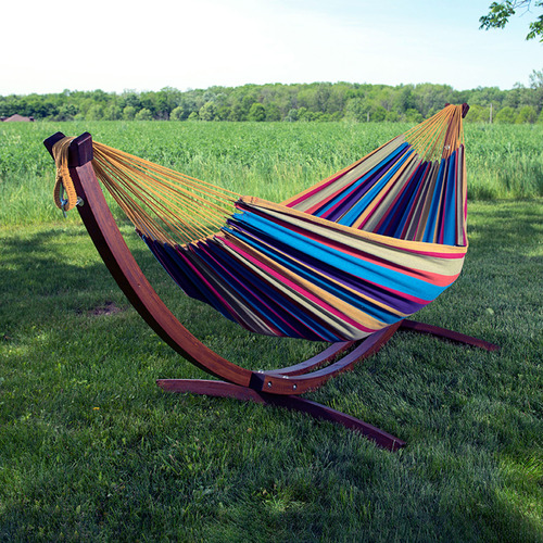 Vivere Hammocks Double Cotton Hammock with Stand Temple Webster